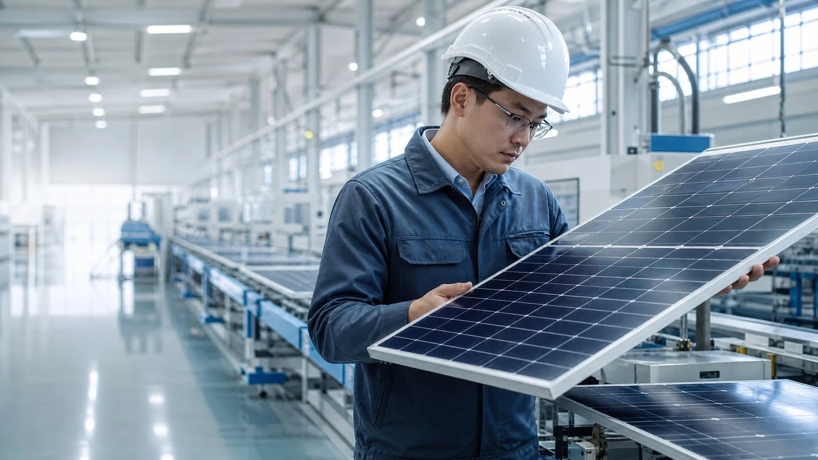 Procurement review of solar panel quality at a module factory
