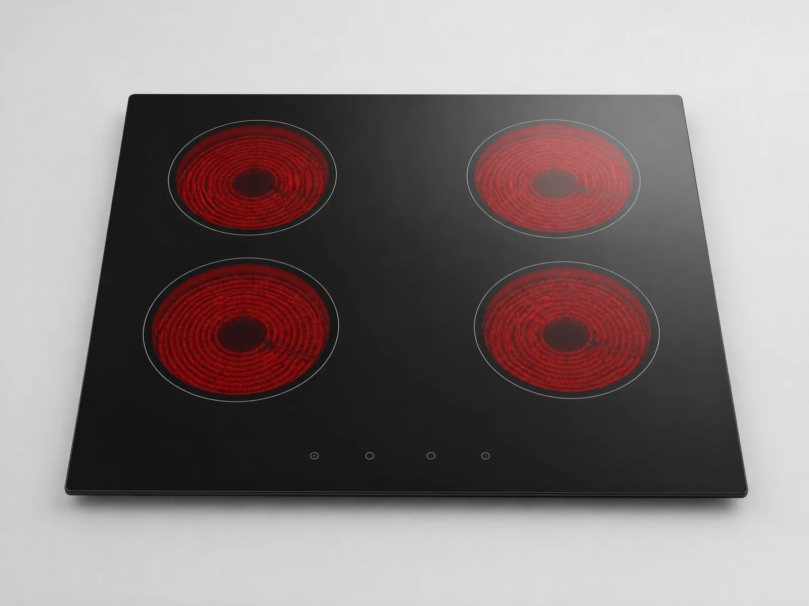 4-zone built-in ceramic hob HP-CH4 with 6000W radiant heating on black ceramic glass, compatible with all cookware