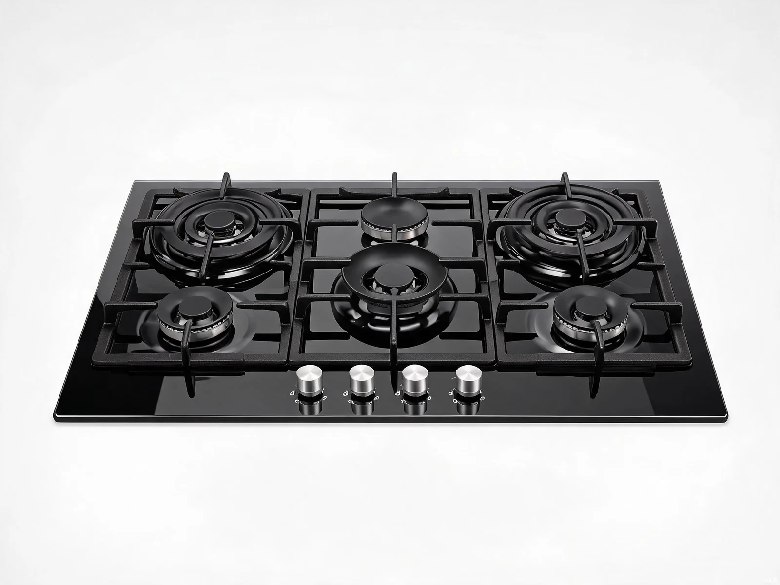 5-burner built-in gas hob HP-GS5 with double wok burners and black tempered glass surface for premium kitchens
